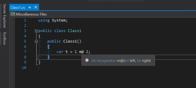 Matt operator property displayed in Visual Studio tooltip